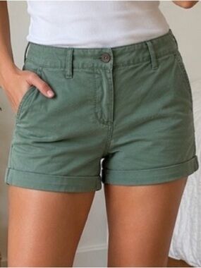 GAP Olive Roll-Cuff Cotton Bermuda Shorts